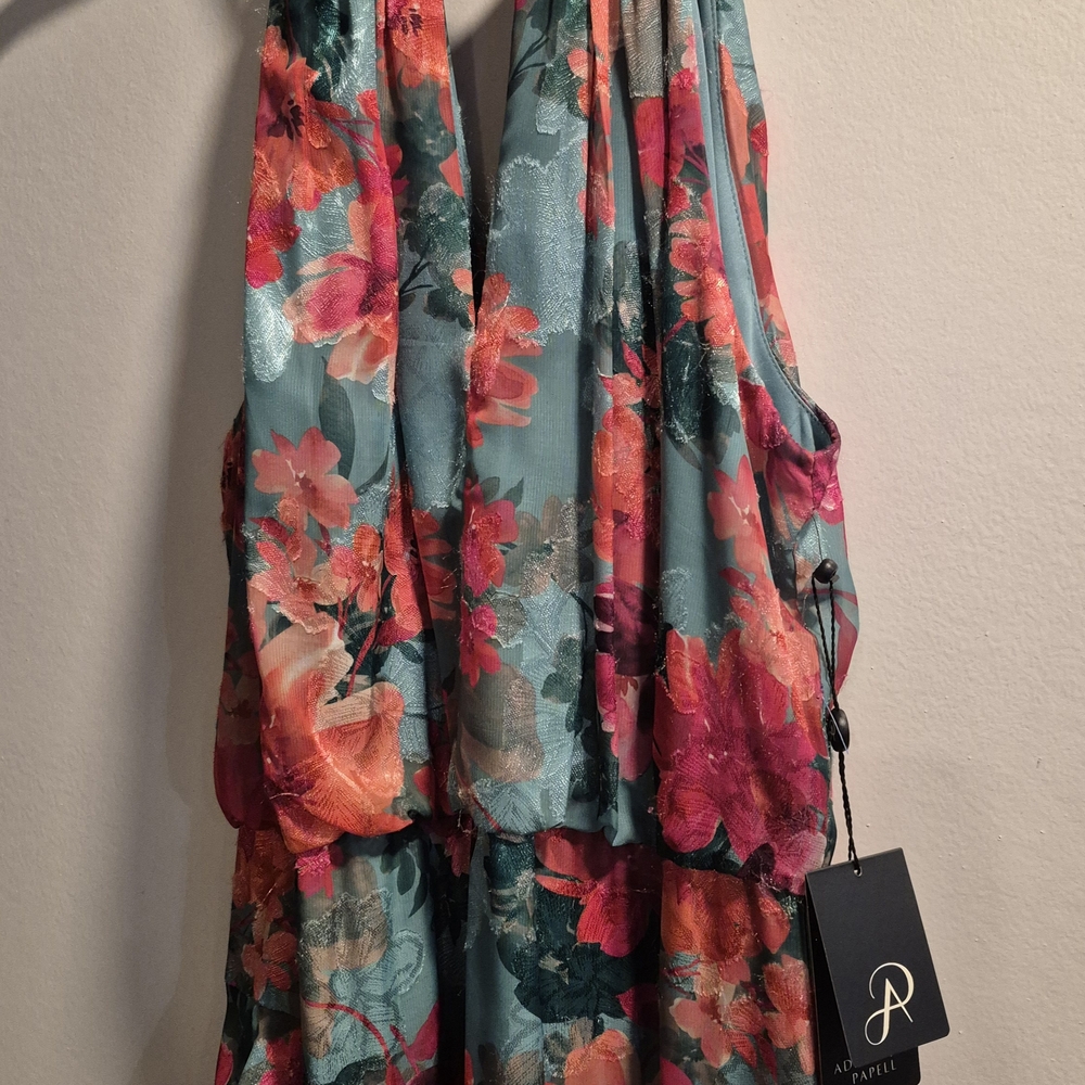 Adrianna Papell Teal & Coral Floral Halter Maxi Dress - Picture 4 of 4